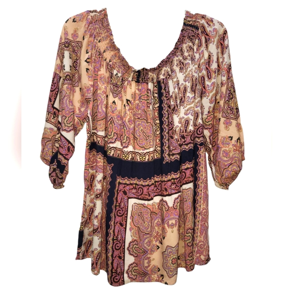 2X VENUS Paisley Print Peasant Blouse Multicolor
